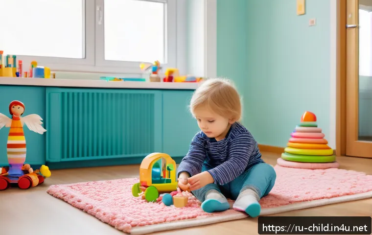 아동상담사 실무 팁 - A warm, inviting therapy room in a Russian family home setting, showing a young preschool-aged child...