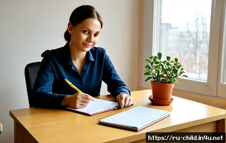 아동상담사 이직 준비물 - Photorealistic career-transition scene for a child counselor in Russia: a compassionate professional...